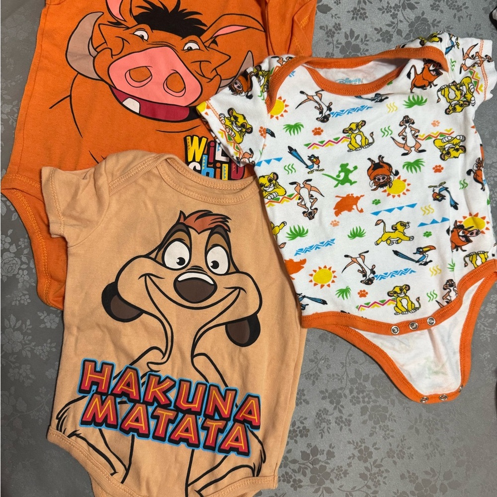 Disney Orange and Cream Hakuna Matata Timon Baby One-Piece Bodysuits - 3 Pack